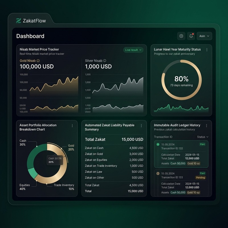 ZakatFlow Islamic fintech calculation engine and append-only ledger